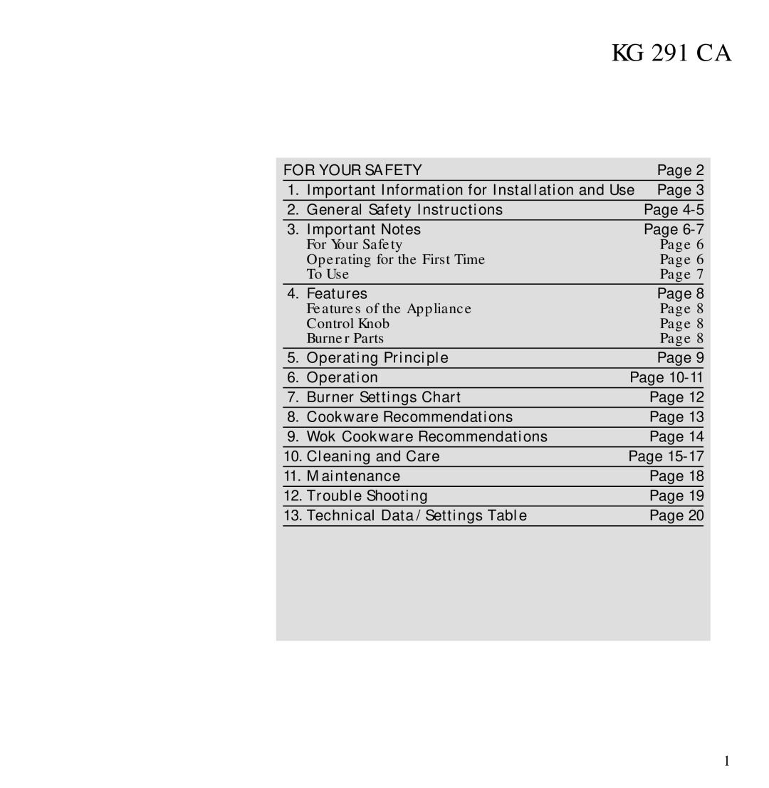 Gaggenau KG 291 CA installation manual For Your Safety 