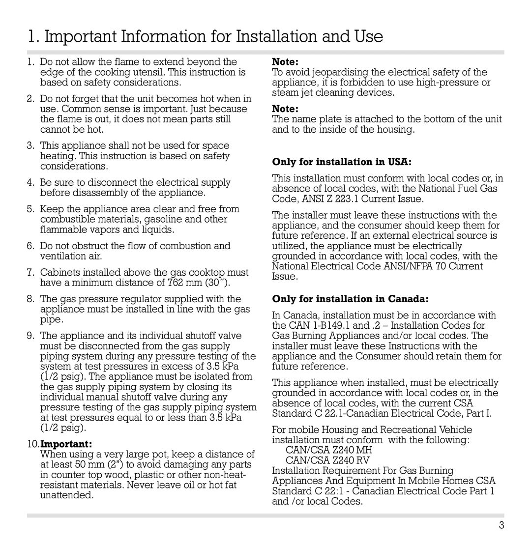 Gaggenau KG 291 CA installation manual Important Information for Installation and Use, CAN/CSA Z240 MH CAN/CSA Z240 RV 