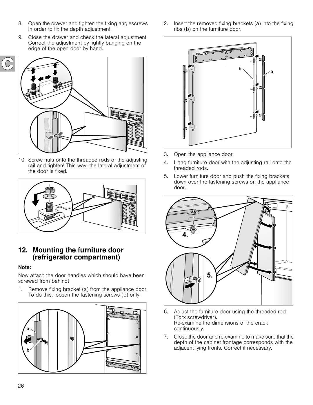 Gaggenau RB 472, RB 492 installation instructions Mounting the furniture door refrigerator compartment 