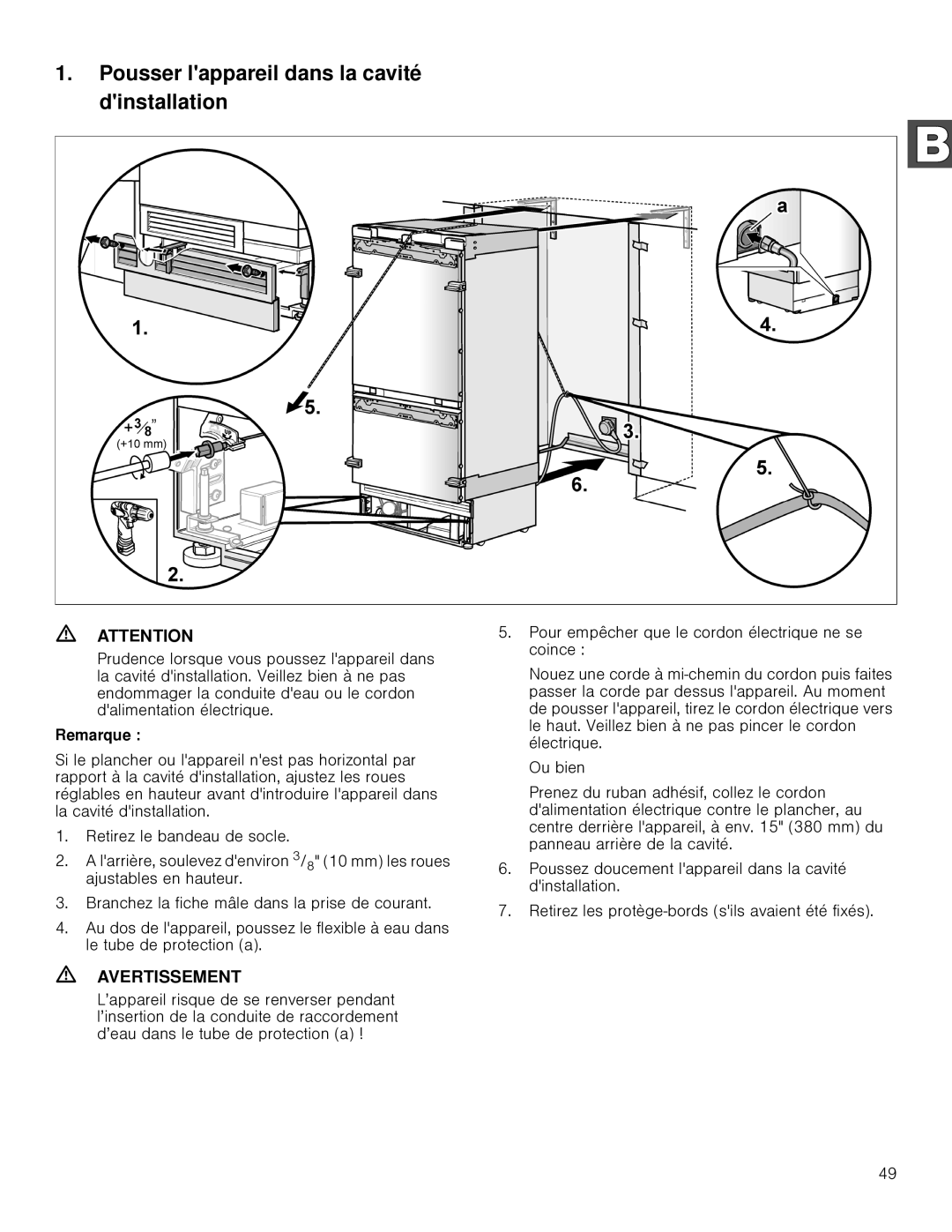 Gaggenau RB 492, RB 472 installation instructions Pousser lappareil dans la cavité dinstallation 