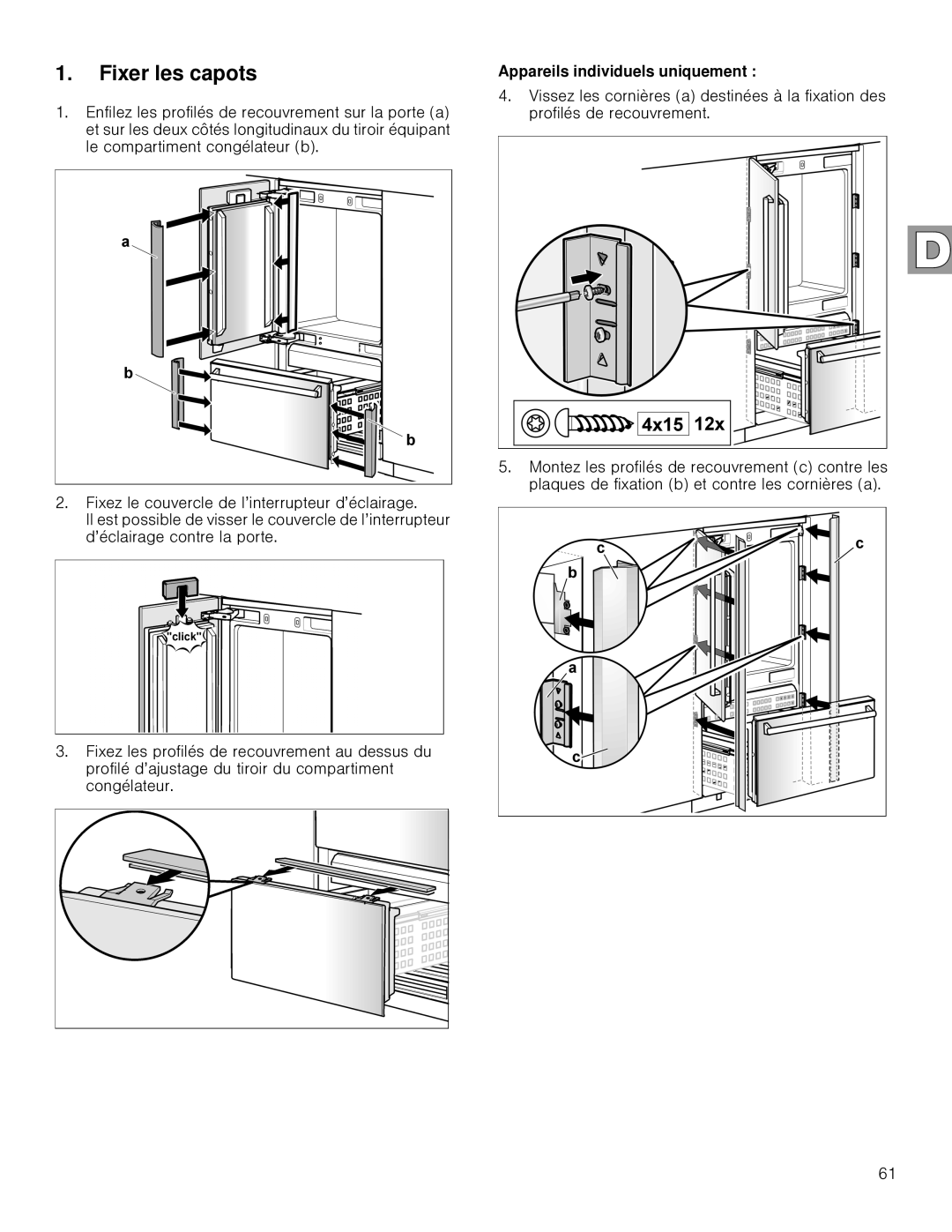 Gaggenau RB 492, RB 472 installation instructions Fixer les capots, Appareils individuels uniquement 