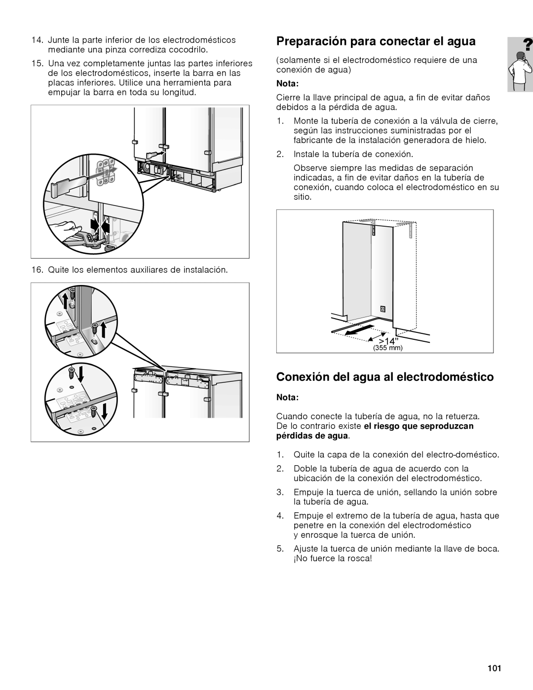 Gaggenau rc 462/413 rf 411/413 rf 461/463 rf 471 rw 414/464 manual Preparación para conectar el agua 