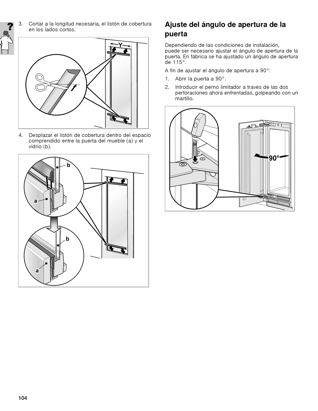 Gaggenau rc 462/413 rf 411/413 rf 461/463 rf 471 rw 414/464 manual Ajuste del ángulo de apertura de la puerta 