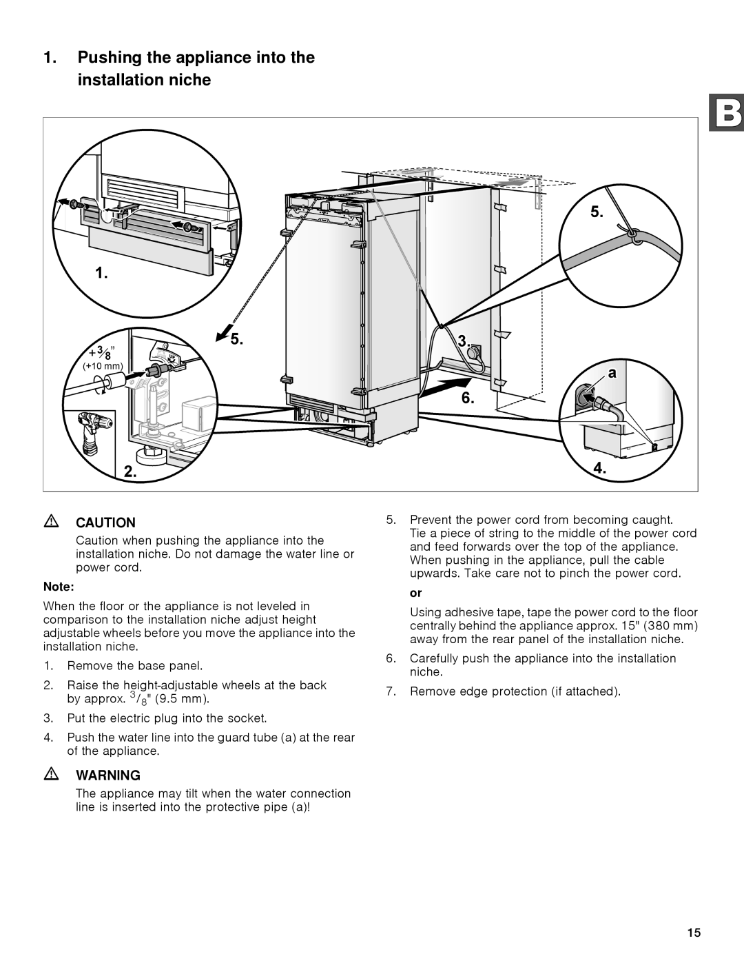 Gaggenau rc 462/413 rf 411/413 rf 461/463 rf 471 rw 414/464 manual Pushing the appliance into the installation niche 