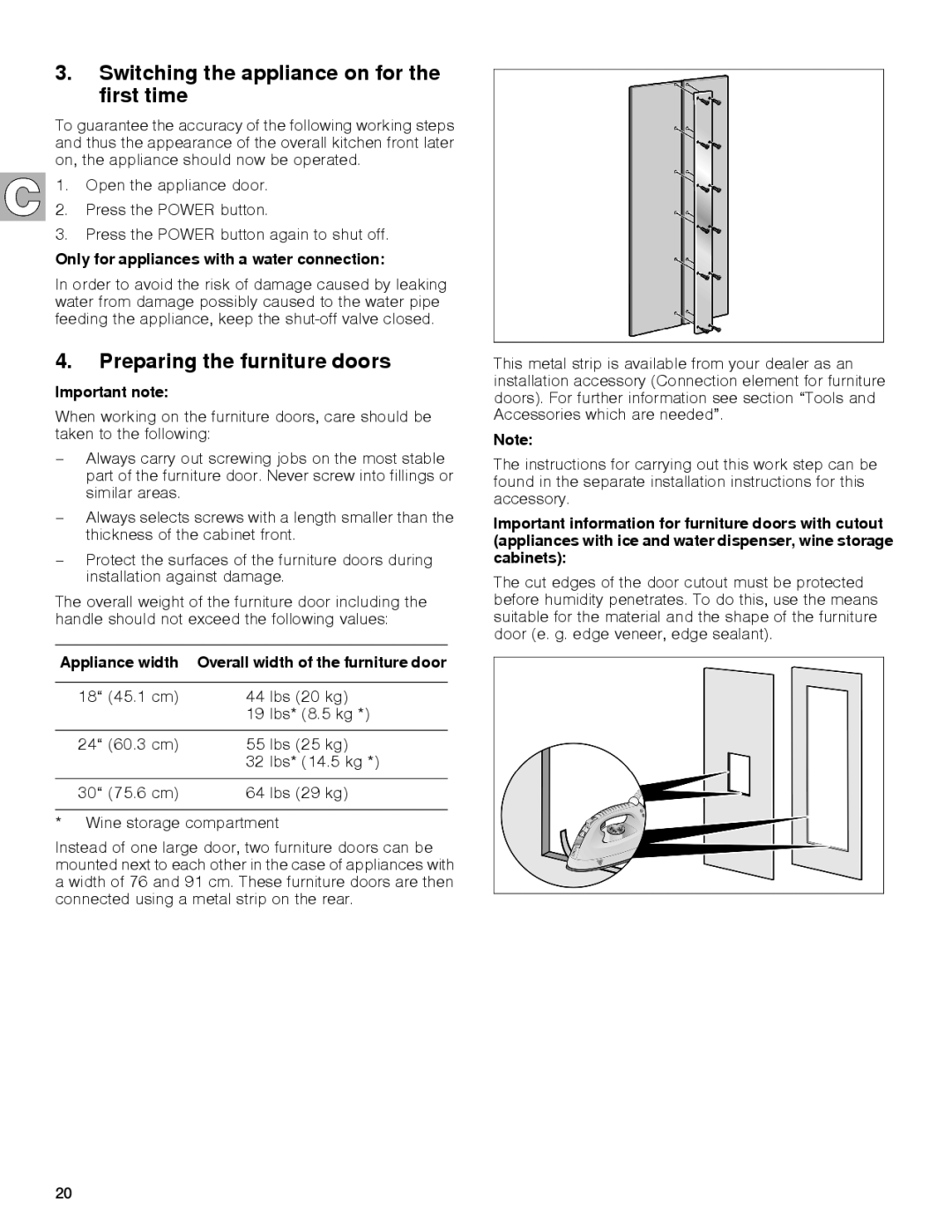 Gaggenau rc 462/413 rf 411/413 rf 461/463 rf 471 rw 414/464 Switching the appliance on for the first time, Appliance width 