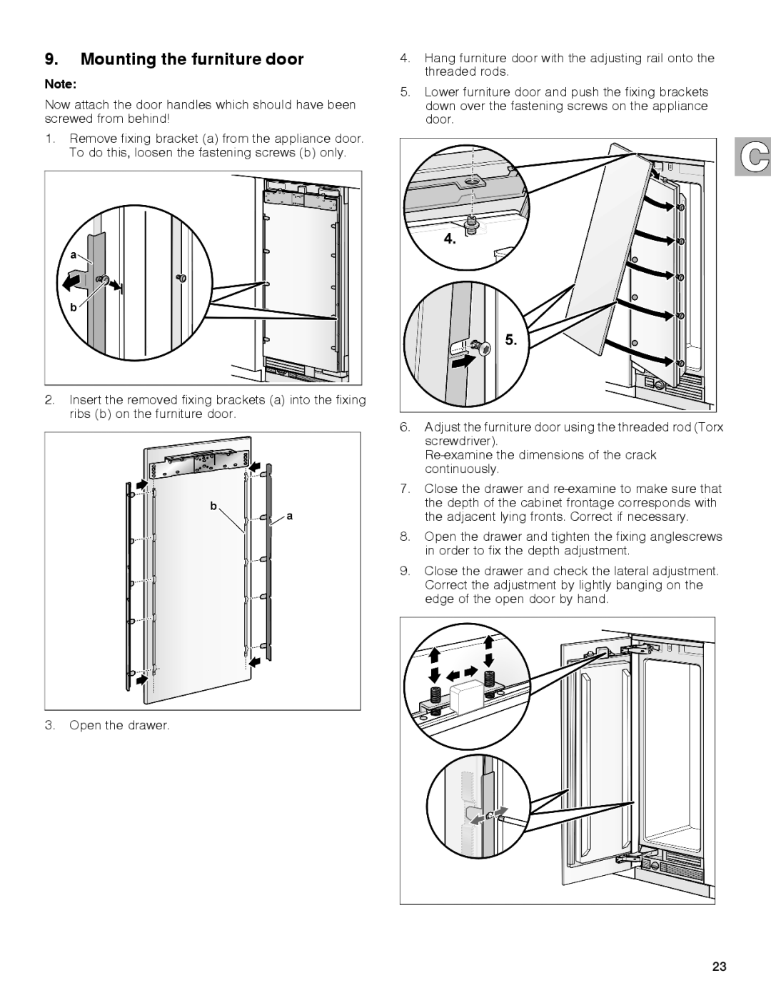 Gaggenau rc 462/413 rf 411/413 rf 461/463 rf 471 rw 414/464 manual Mounting the furniture door 