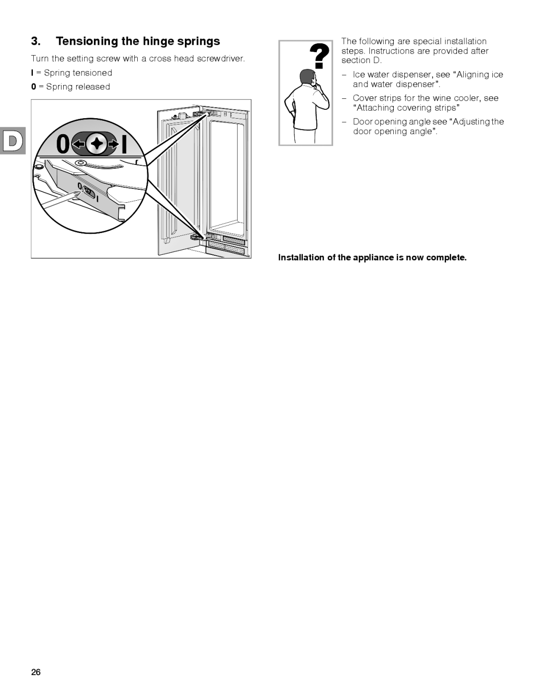 Gaggenau rc 462/413 rf 411/413 rf 461/463 rf 471 rw 414/464 manual Tensioning the hinge springs 