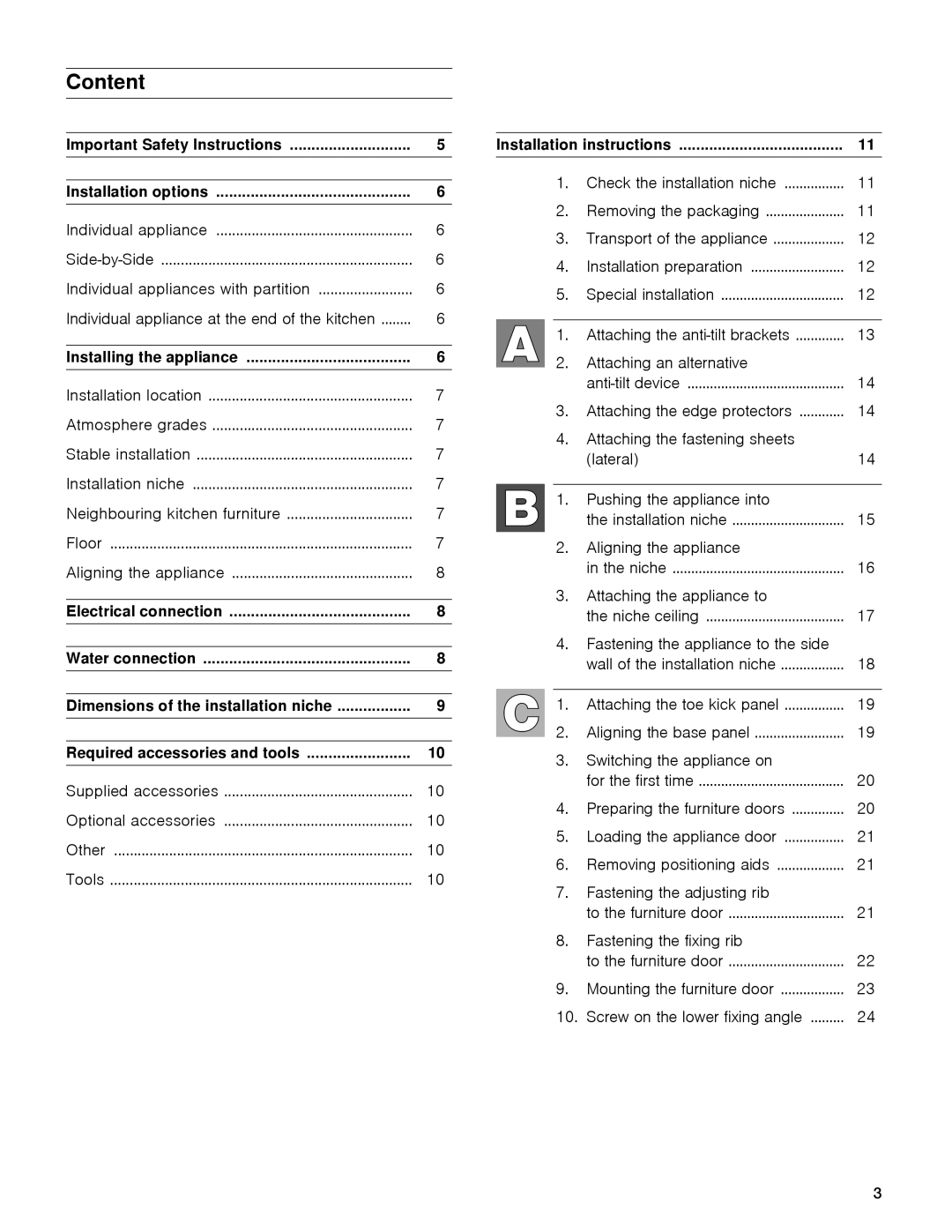 Gaggenau rc 462/413 rf 411/413 rf 461/463 rf 471 rw 414/464 manual Content, Important Safety Instructions 