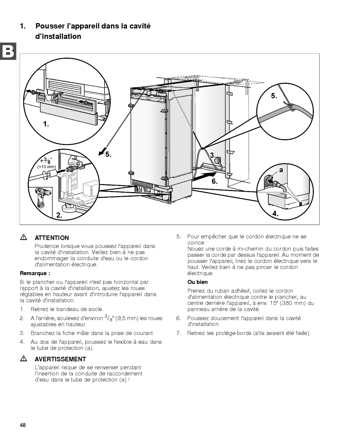 Gaggenau rc 462/413 rf 411/413 rf 461/463 rf 471 rw 414/464 manual Pousser lappareil dans la cavité dinstallation, Ou bien 