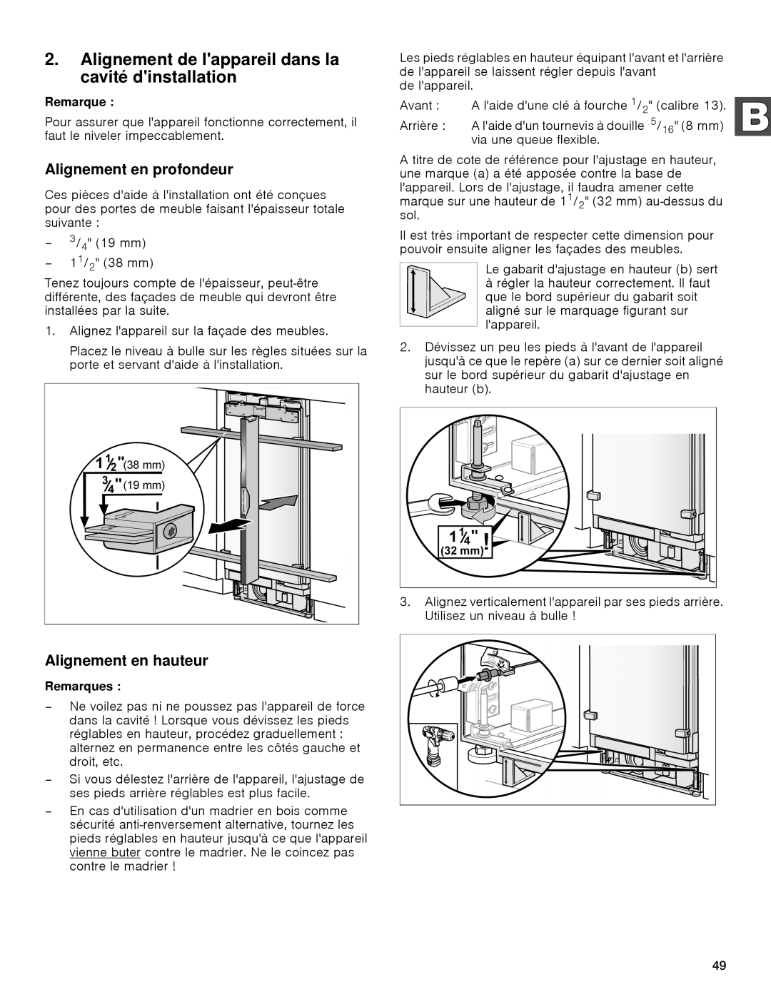 Gaggenau rc 462/413 rf 411/413 rf 461/463 rf 471 rw 414/464 manual Alignement de lappareil dans la cavité dinstallation 