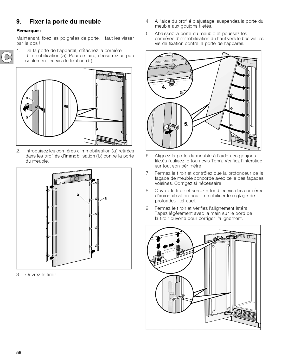 Gaggenau rc 462/413 rf 411/413 rf 461/463 rf 471 rw 414/464 manual Fixer la porte du meuble 