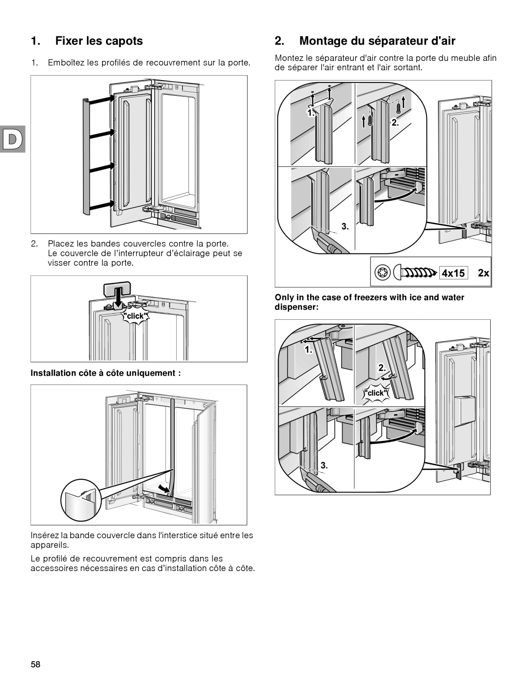 Gaggenau rc 462/413 rf 411/413 rf 461/463 rf 471 rw 414/464 manual Fixer les capots, Montage du séparateur dair 