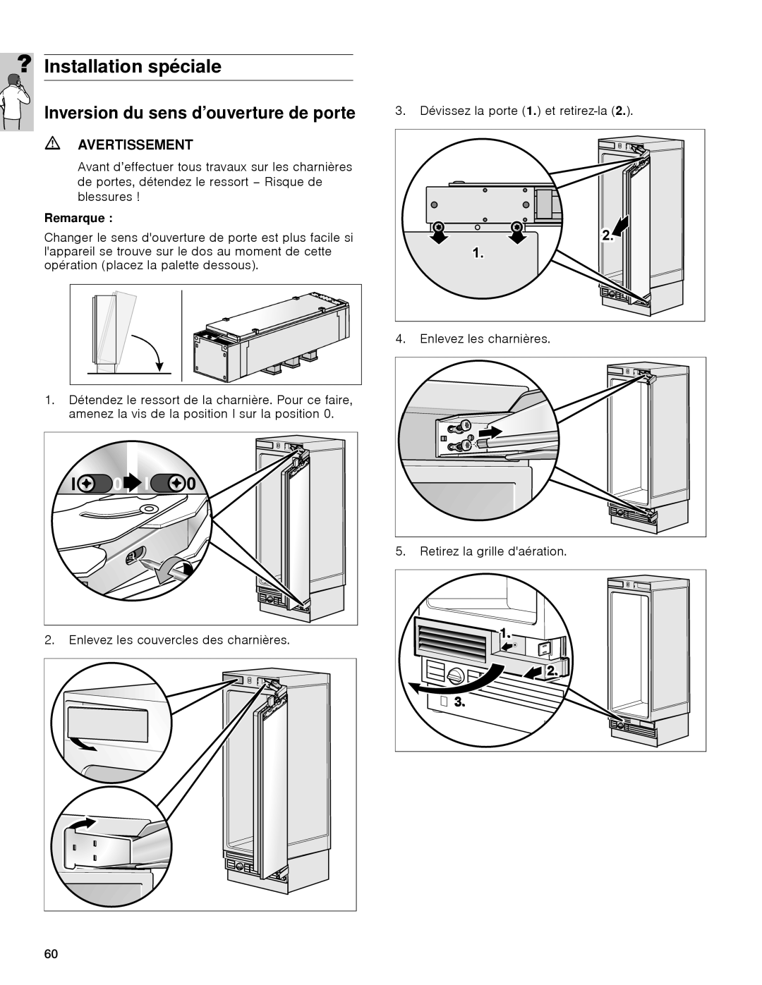 Gaggenau rc 462/413 rf 411/413 rf 461/463 rf 471 rw 414/464 Installation spéciale, Inversion du sens d’ouverture de porte 