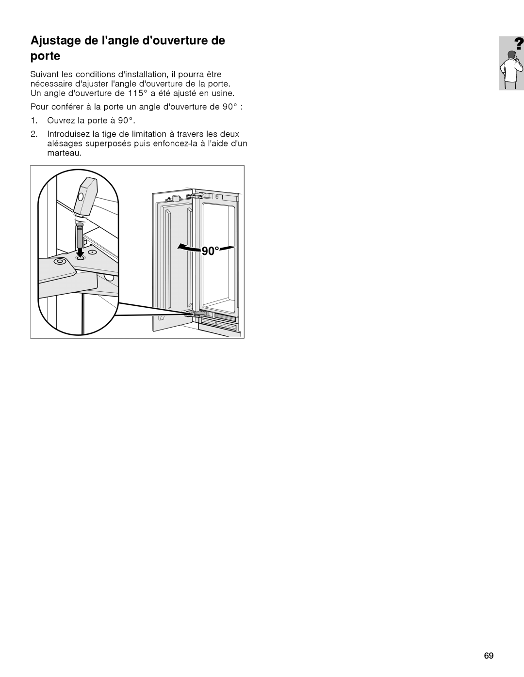 Gaggenau rc 462/413 rf 411/413 rf 461/463 rf 471 rw 414/464 manual Ajustage de langle douverture de porte 