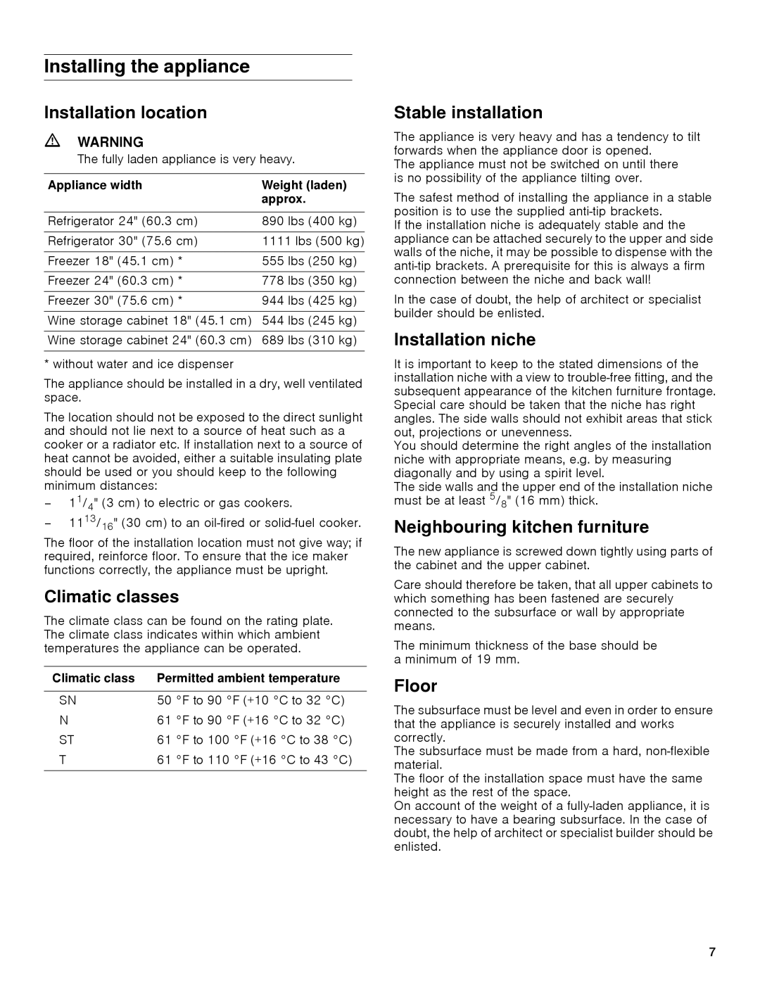 Gaggenau rc 462/413 rf 411/413 rf 461/463 rf 471 rw 414/464 manual Installing the appliance 