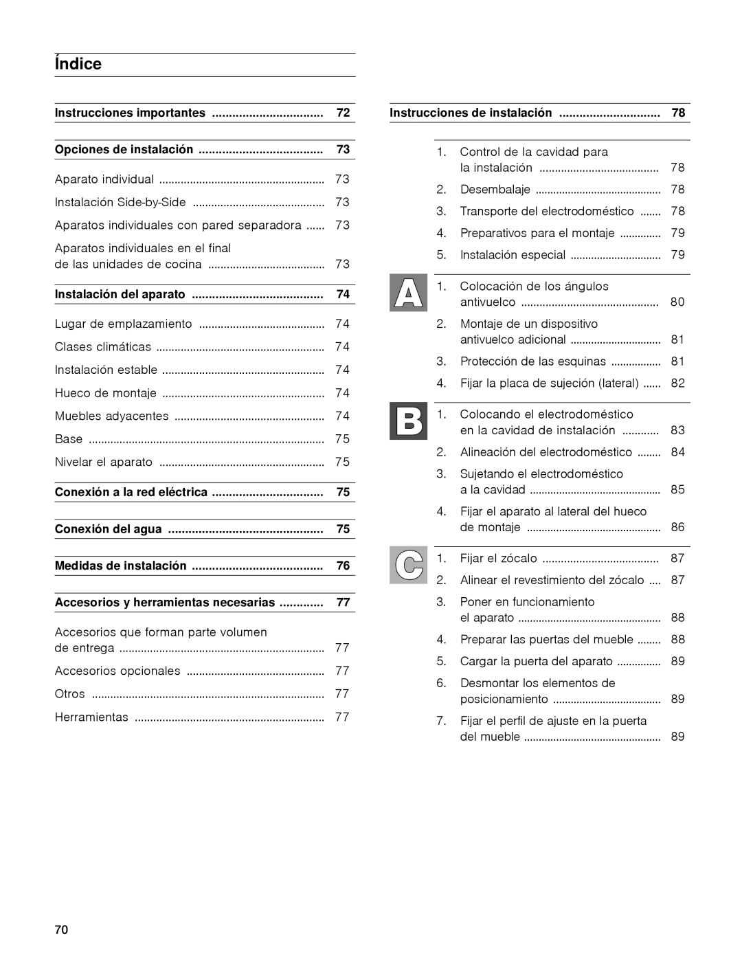 Gaggenau rc 462/413 rf 411/413 rf 461/463 rf 471 rw 414/464 manual Índice, Instrucciones importantes 