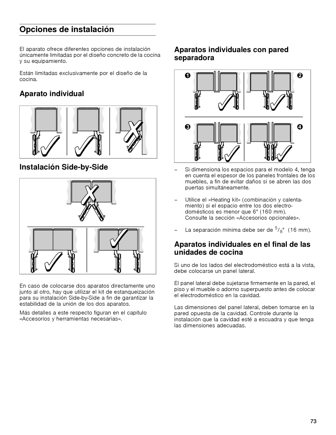 Gaggenau rc 462/413 rf 411/413 rf 461/463 rf 471 rw 414/464 manual Opciones de instalación, Instalación Side-by-Side 