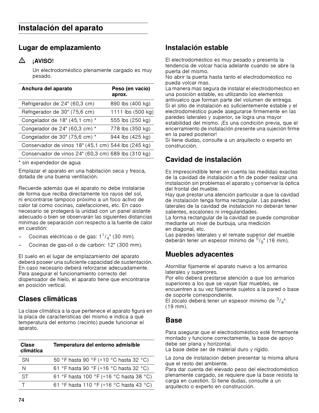 Gaggenau rc 462/413 rf 411/413 rf 461/463 rf 471 rw 414/464 manual Instalación del aparato 