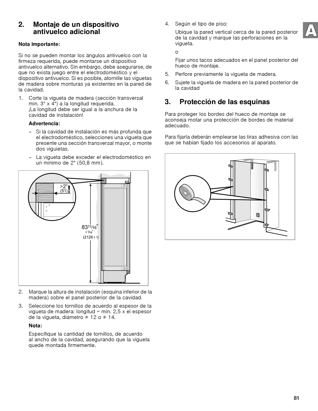 Gaggenau rc 462/413 rf 411/413 rf 461/463 rf 471 rw 414/464 manual Montaje de un dispositivo antivuelco adicional 