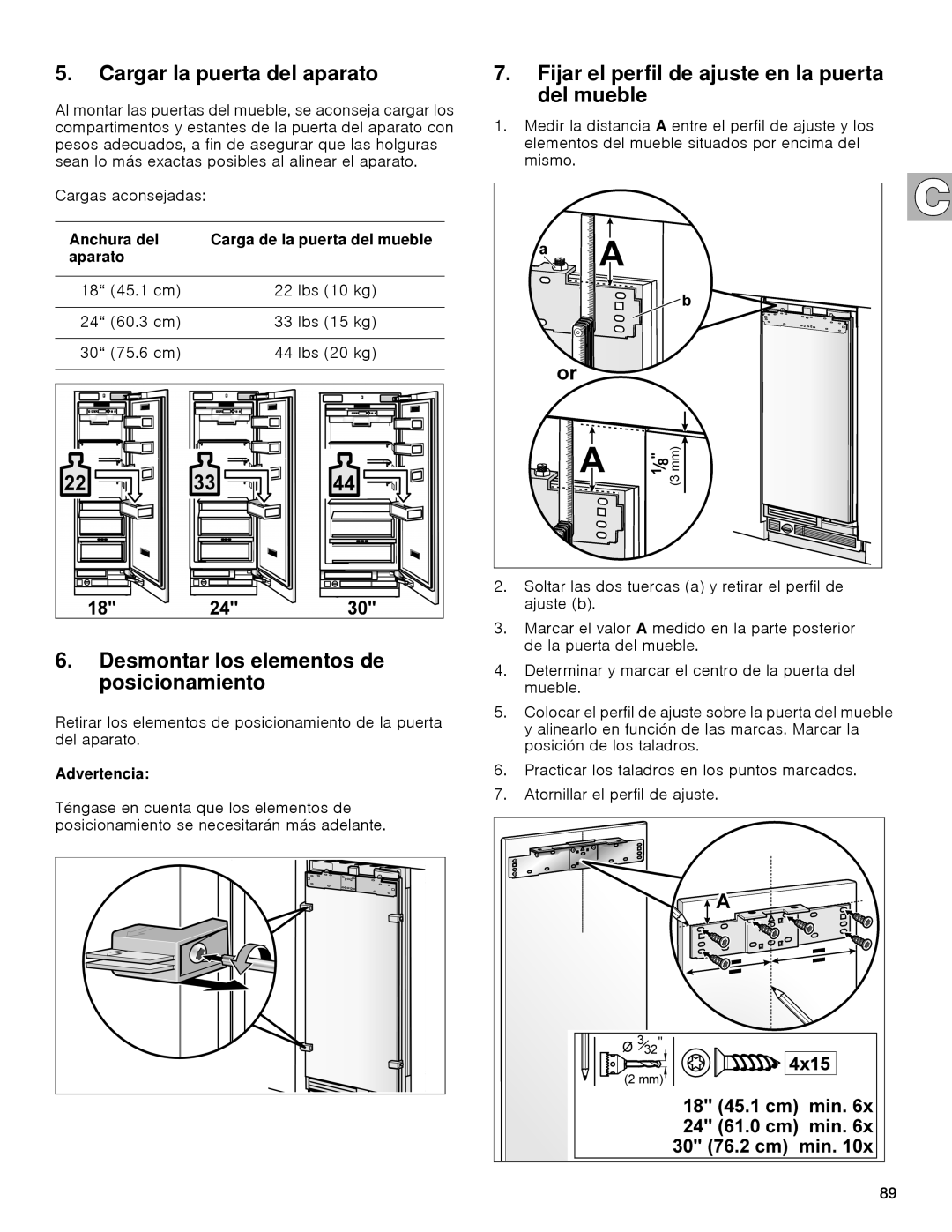 Gaggenau rc 462/413 rf 411/413 rf 461/463 rf 471 rw 414/464 manual Cargar la puerta del aparato 