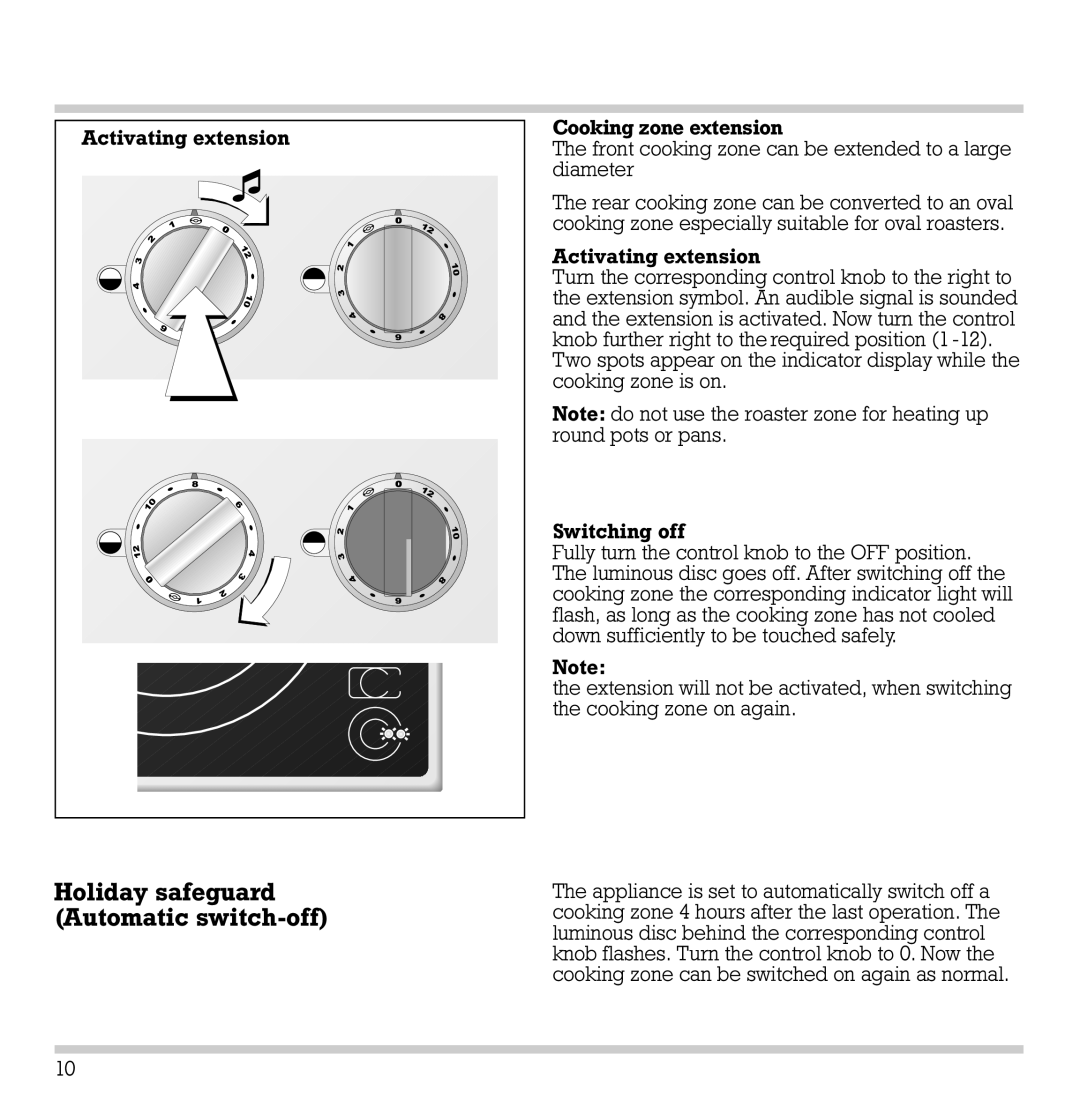 Gaggenau VC 422-610 manual Holiday safeguard Automatic switch-off 