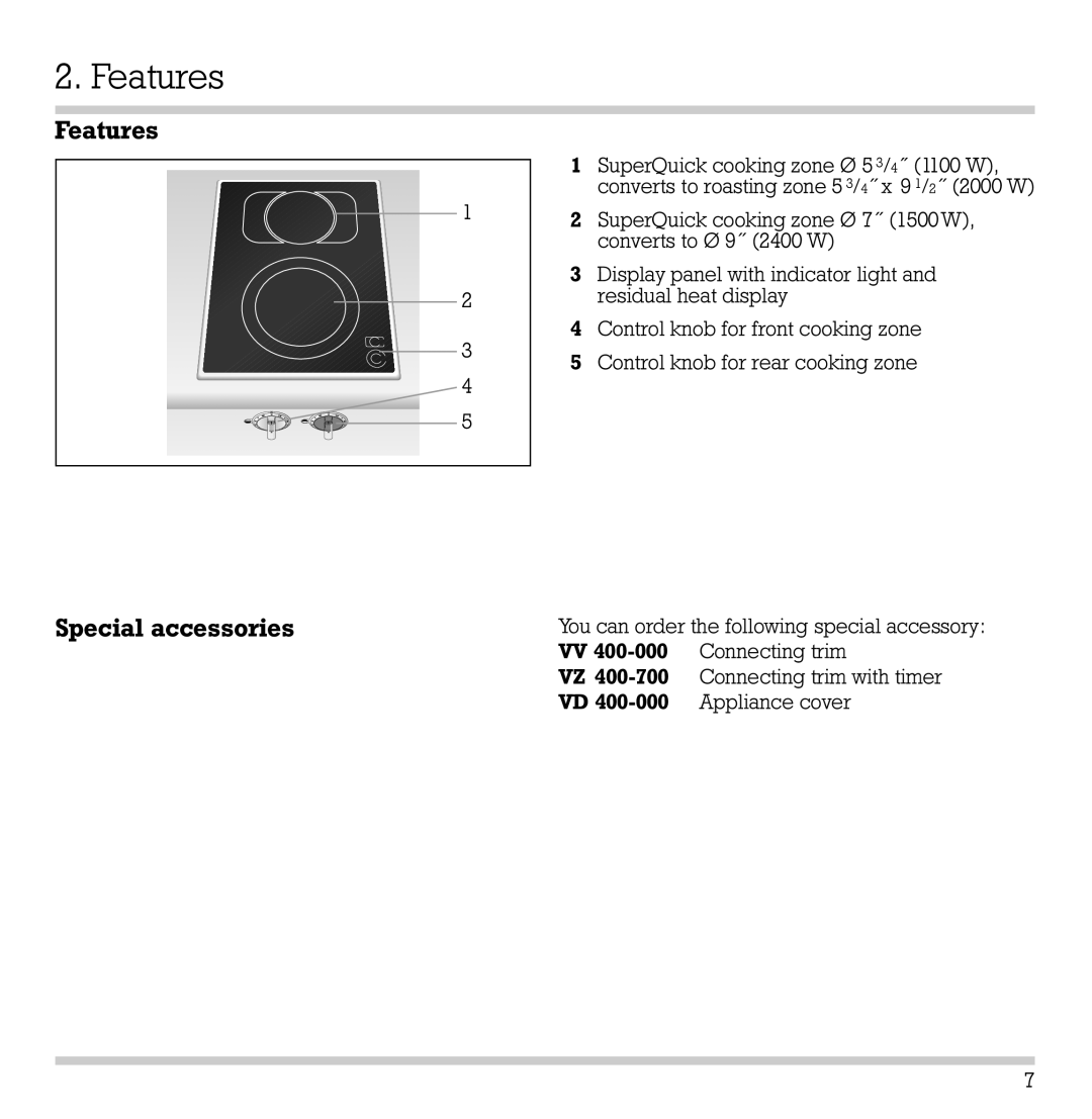 Gaggenau VC 422-610 manual Features Special accessories 