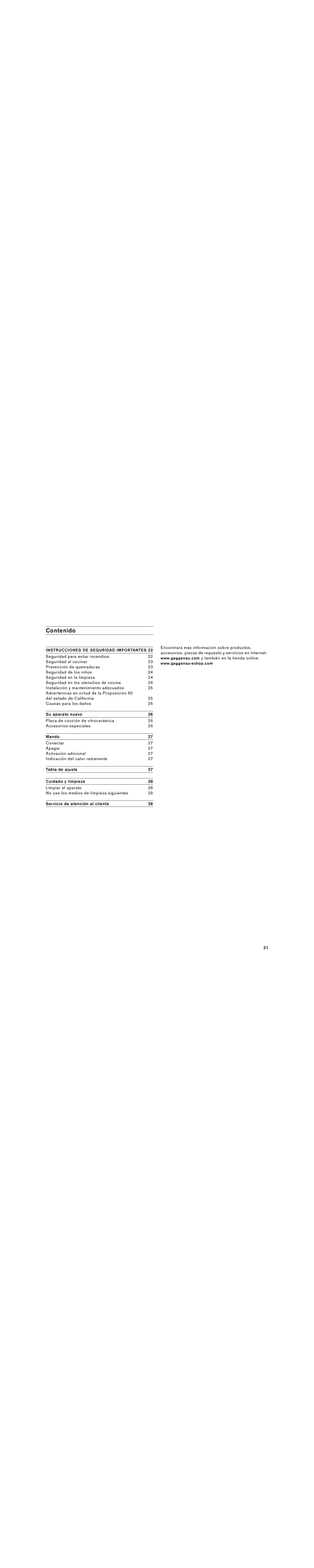 Gaggenau VE 260 614, VE 230 614 manual Contenido, Instrucciones DE Seguridad Importantes 