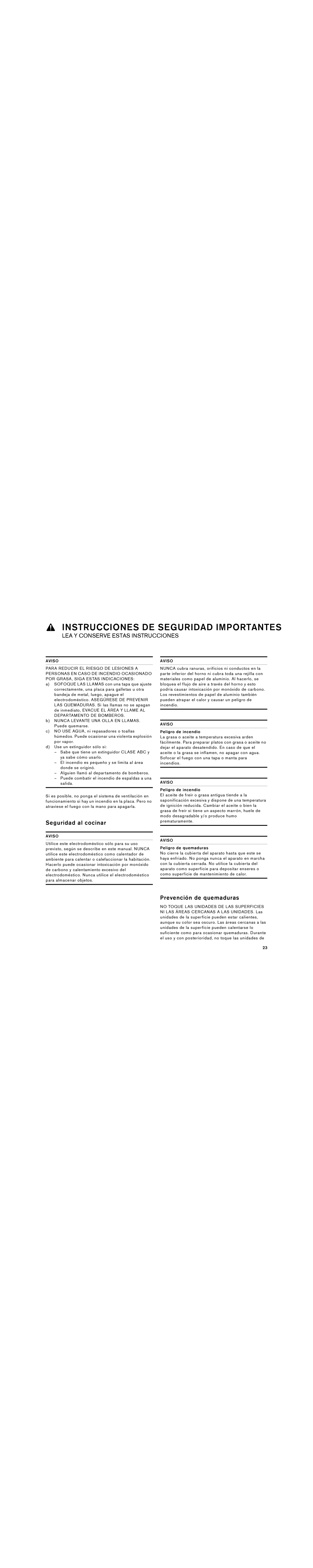 Gaggenau VE 260 614, VE 230 614 Seguridad al cocinar, Prevención de quemaduras, Peligro de incendio, Peligro de quemaduras 