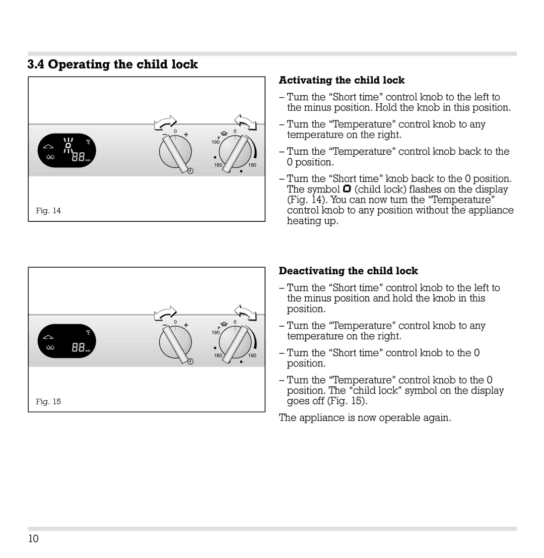 Gaggenau VF 230 manual Operating the child lock 