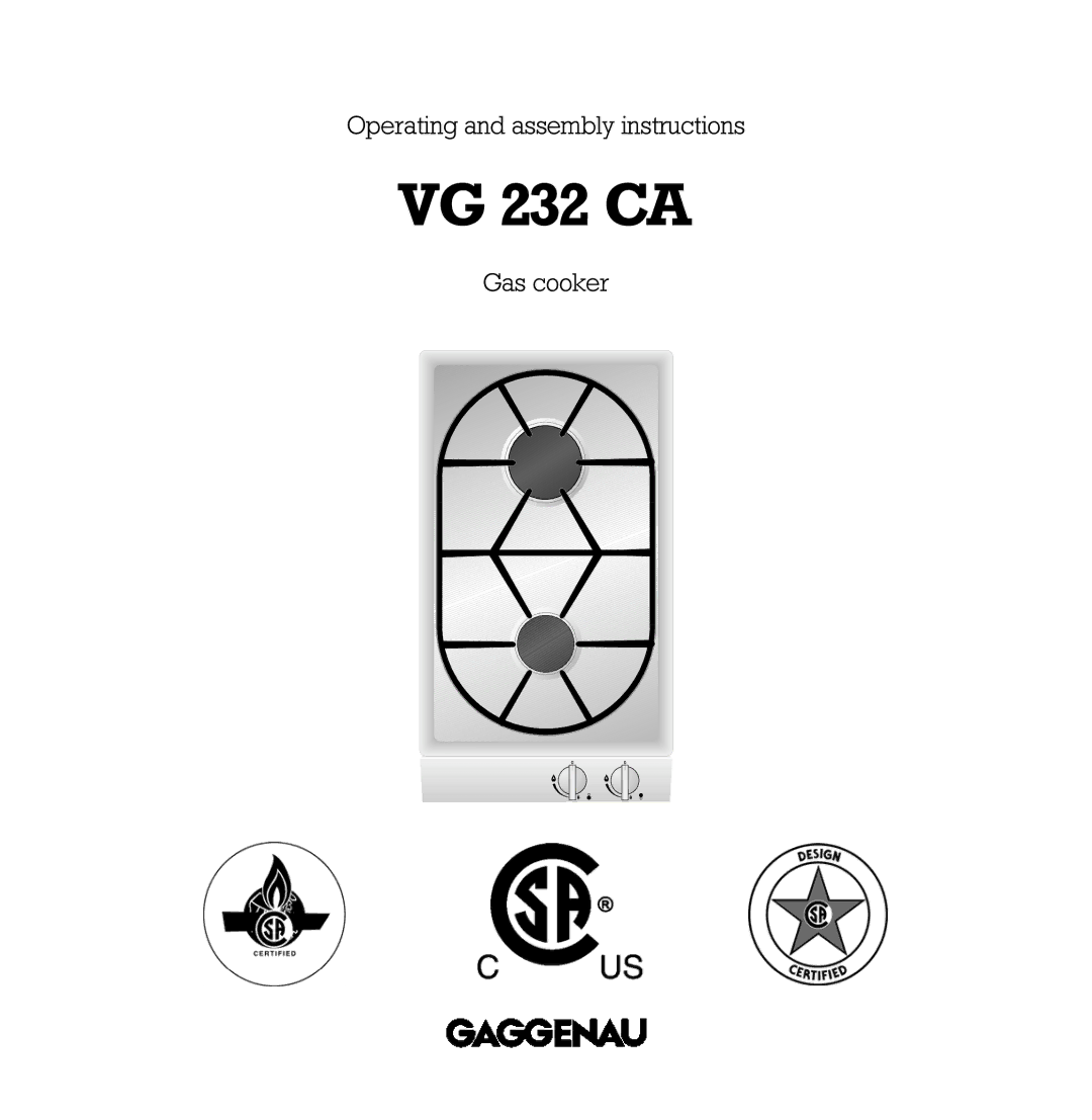 Gaggenau VG 232 CA manual Operating and assembly instructions, Gas cooker 