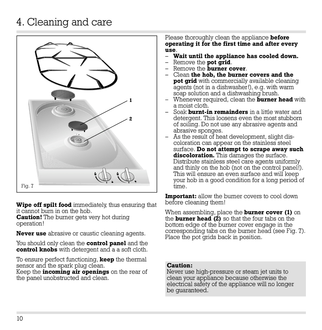 Gaggenau VG 232 CA manual Cleaning and care 