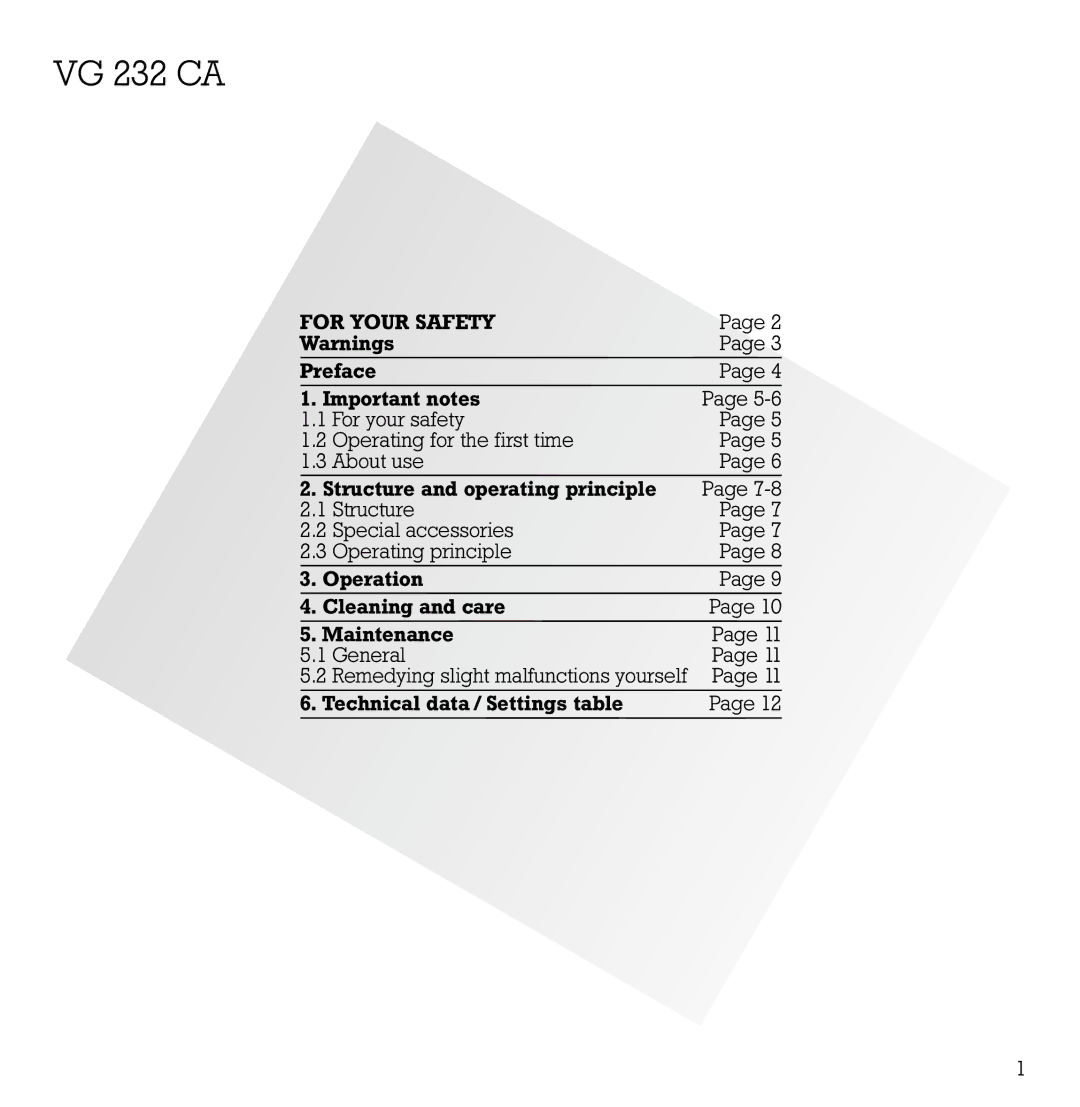 Gaggenau VG 232 CA manual For Your Safety 