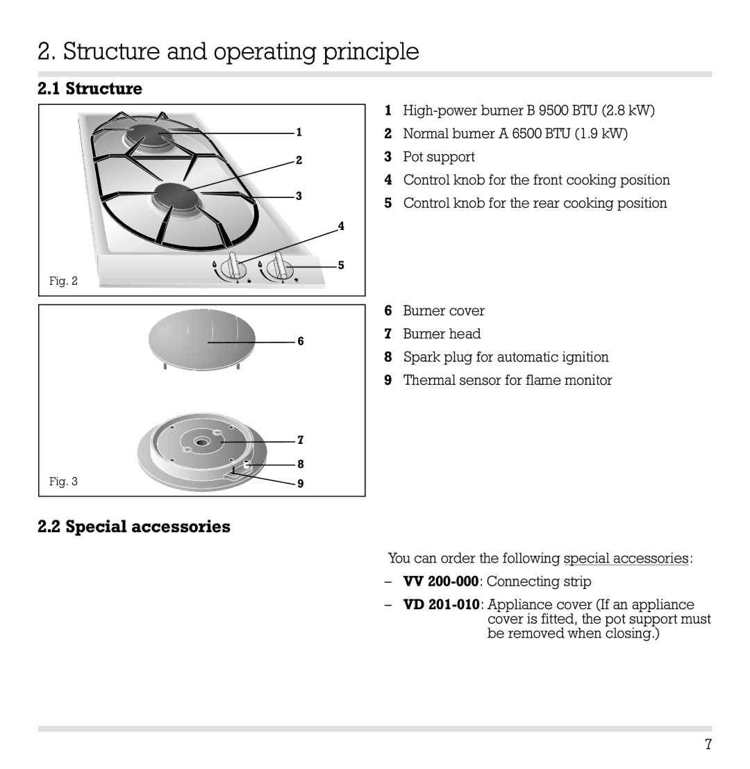 Gaggenau VG 232 CA manual Structure and operating principle, Special accessories 