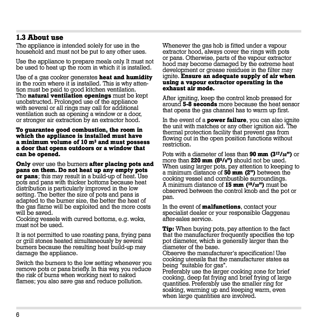 Gaggenau VG 232 CA manual About use 