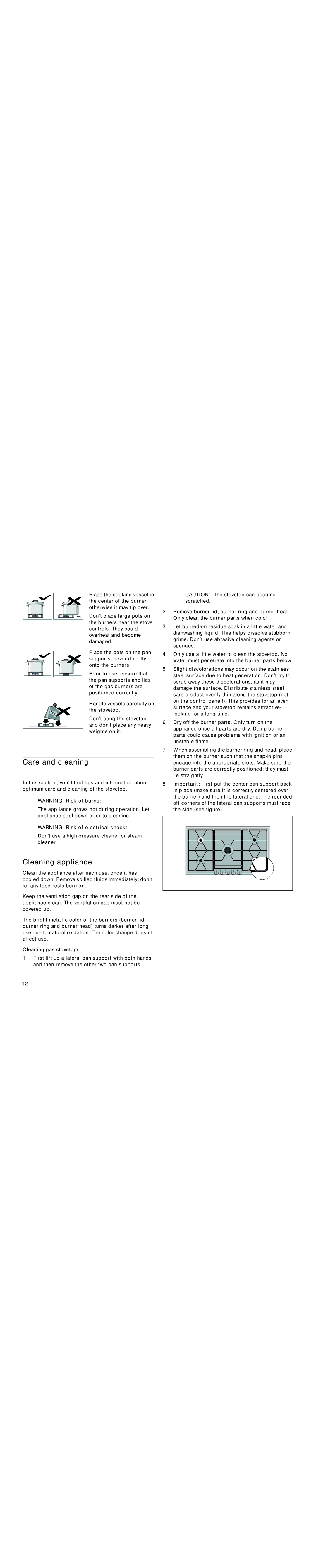 Gaggenau VG 295 CA manual Care and cleaning, Cleaning appliance 