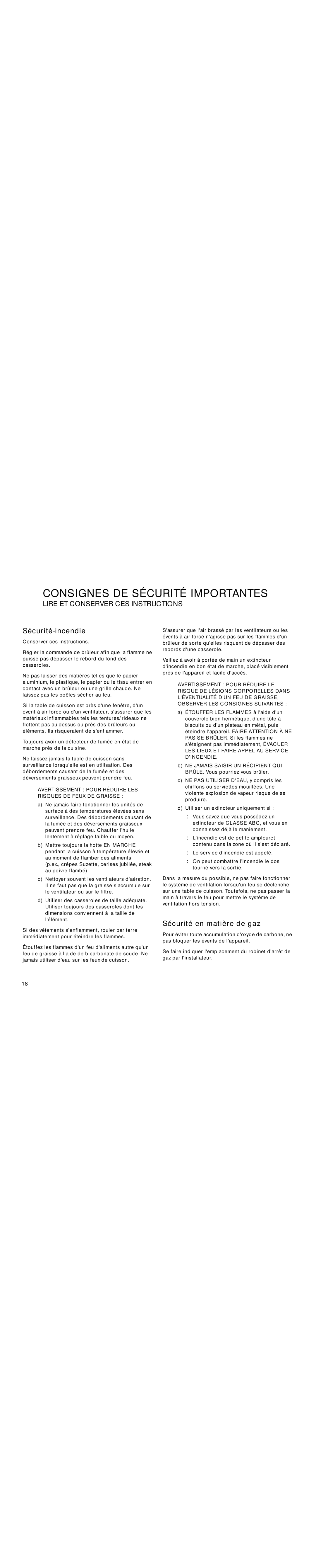 Gaggenau VG 295 CA manual Sécurité-incendie, Sécurité en matière de gaz 