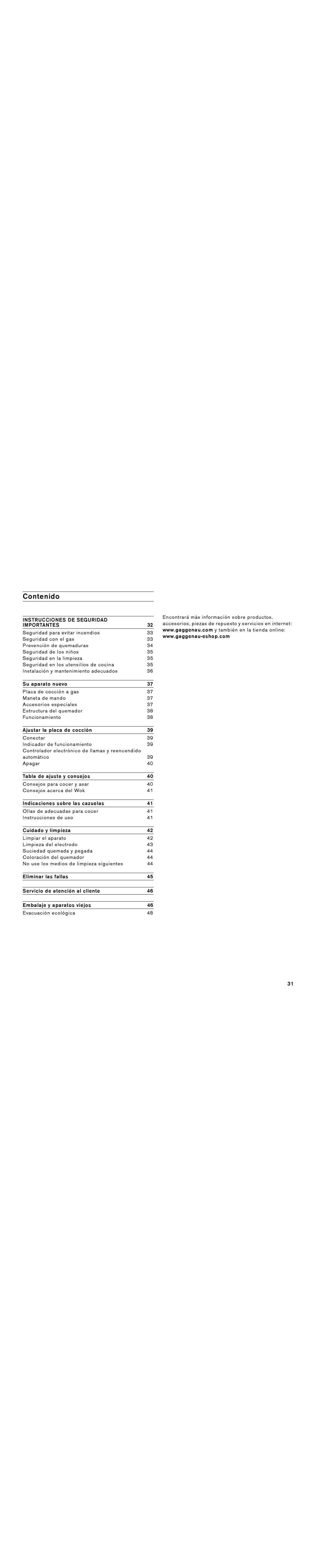 Gaggenau VG 295 CA manual Contenido 