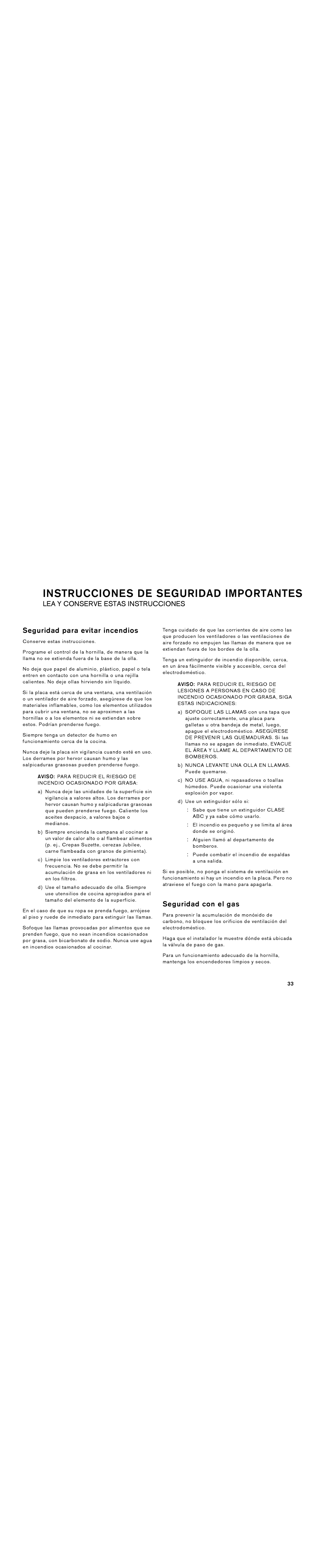 Gaggenau VG 295 CA manual Seguridad para evitar incendios, Seguridad con el gas 