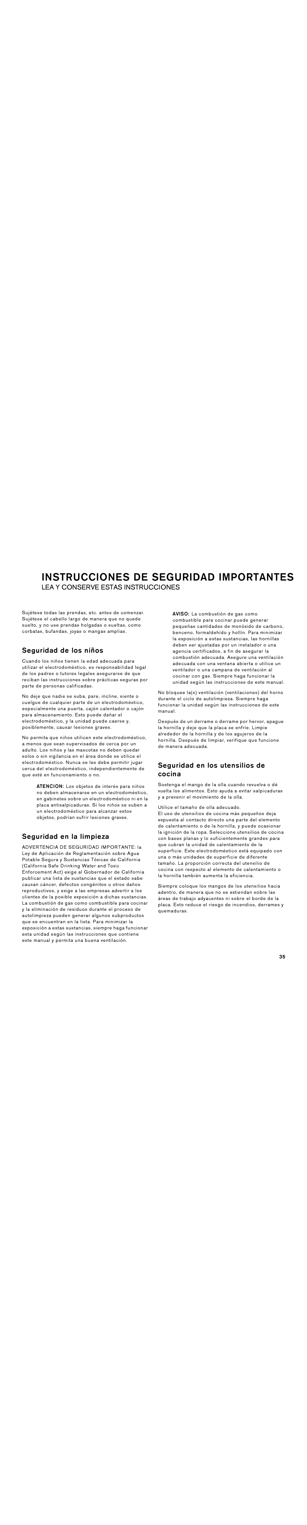 Gaggenau VG 295 CA manual Seguridad de los niños, Seguridad en la limpieza, Seguridad en los utensilios de cocina 