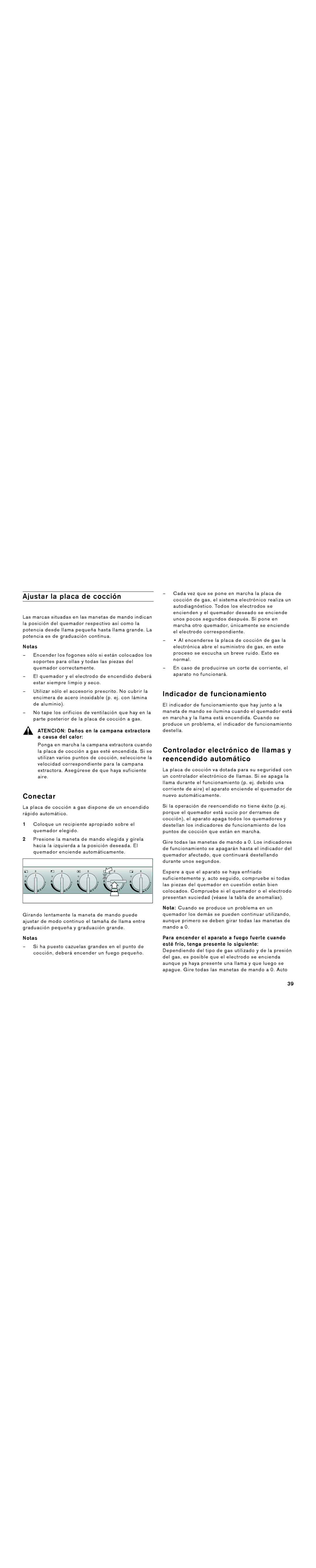 Gaggenau VG 295 CA manual Ajustar la placa de cocción, Conectar, Indicador de funcionamiento 