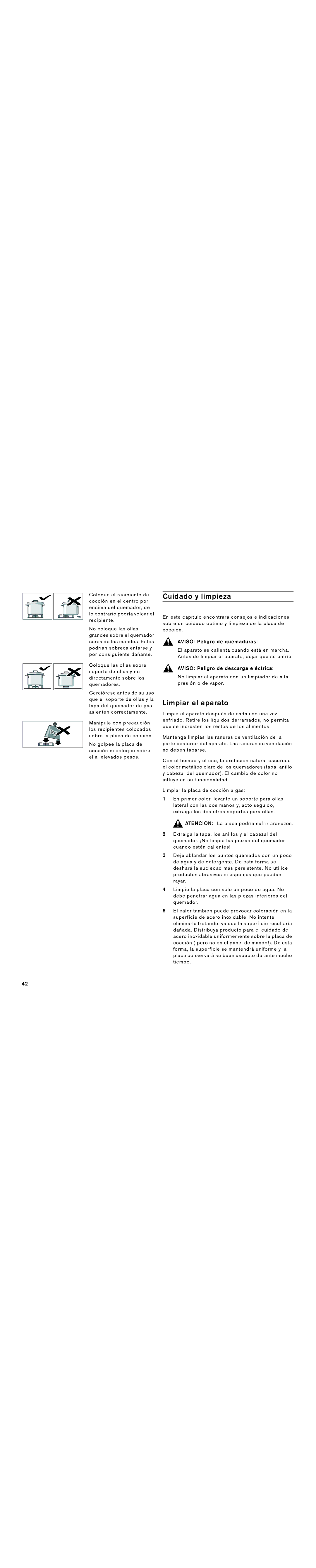 Gaggenau VG 295 CA manual Cuidado y limpieza, Limpiar el aparato, Aviso Peligro de quemaduras 