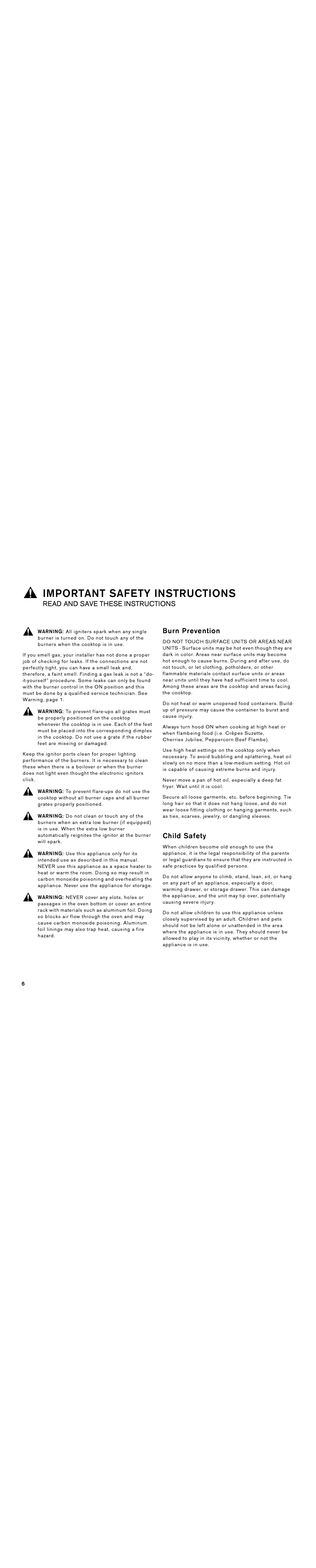 Gaggenau VG 295 CA manual Burn Prevention, Child Safety 