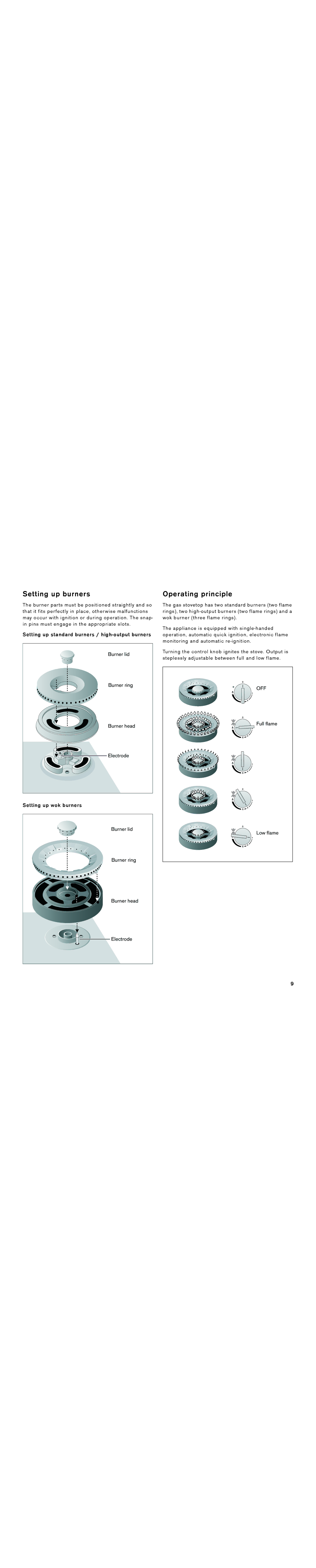 Gaggenau VG 295 CA manual Setting up burners, Operating principle, Setting up standard burners / high-output burners 