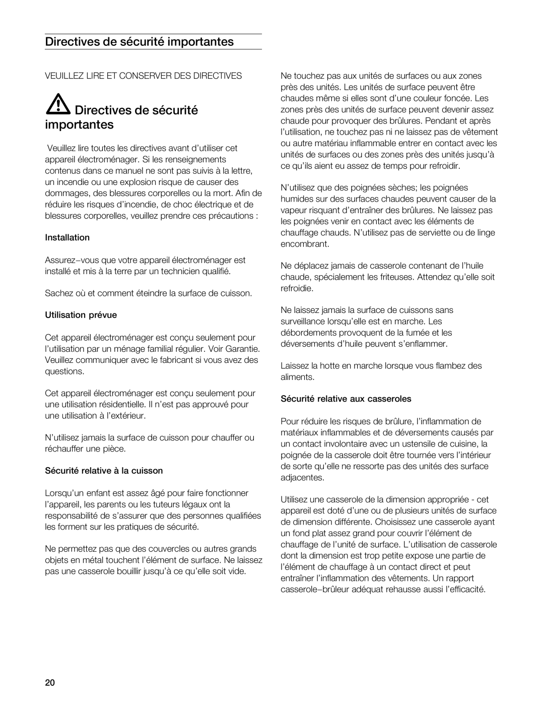 Gaggenau VI 411611 manual Directives Sécurité Importantes, Veuillez Lire Conserver DES Directives 