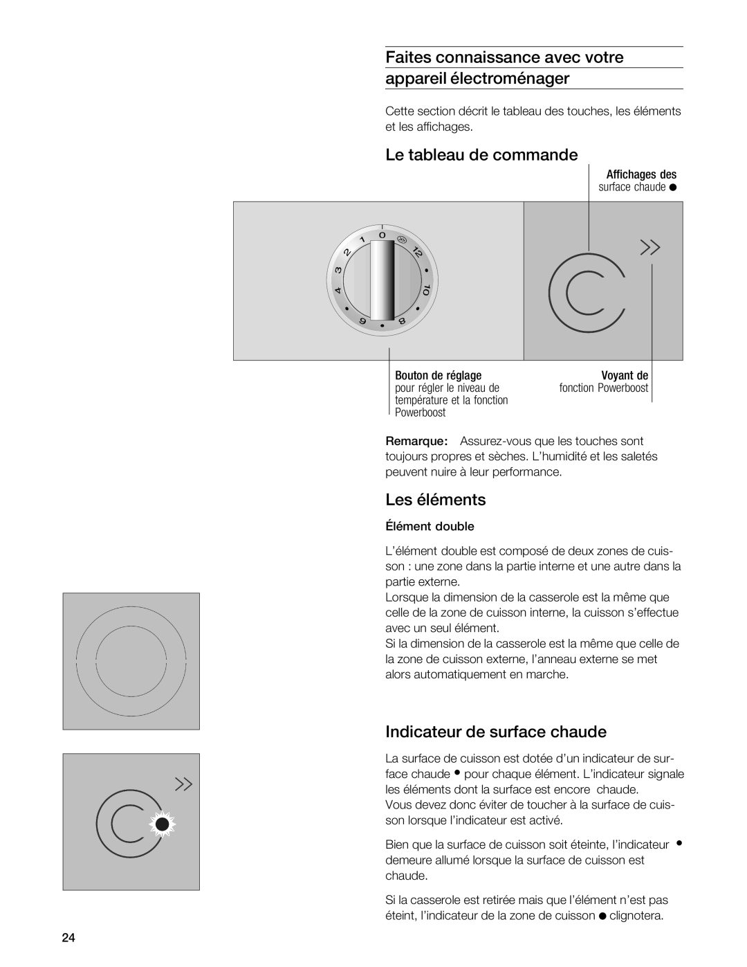 Gaggenau VI 411611 manual Faites connaissance avec votre Appareil électroménager, Le tableau de commande, Les Éléments 