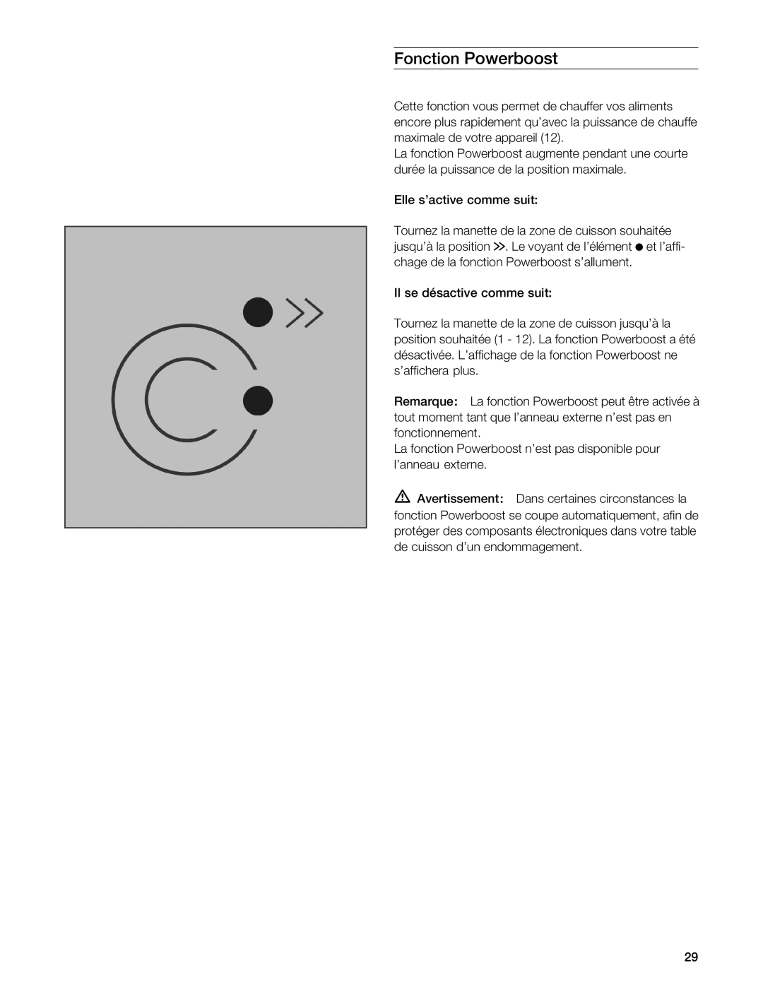 Gaggenau VI 411611 manual Fonction Powerboost 