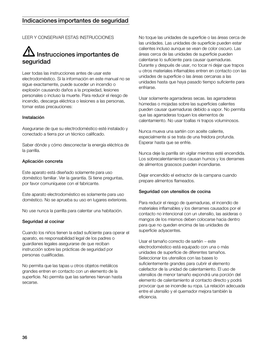 Gaggenau VI 411611 manual Instrucciones Importantes, Seguridad, Indicaciones importantes de seguridad 