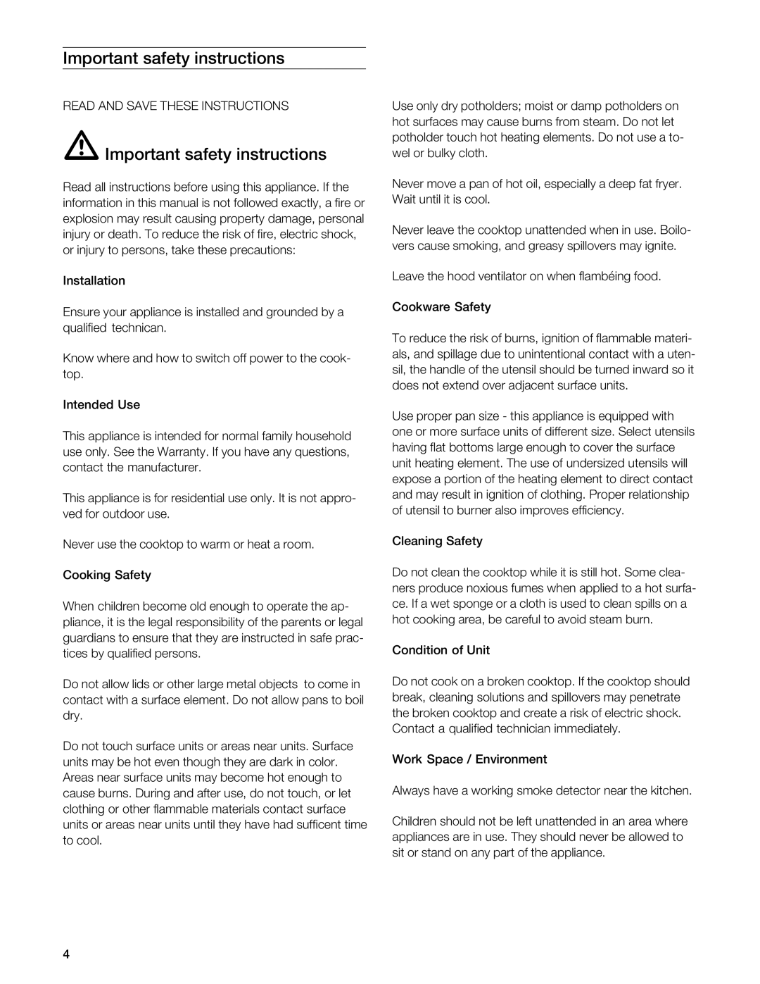 Gaggenau VI 411611 manual Safety Instructions, Read and Save These Instructions 