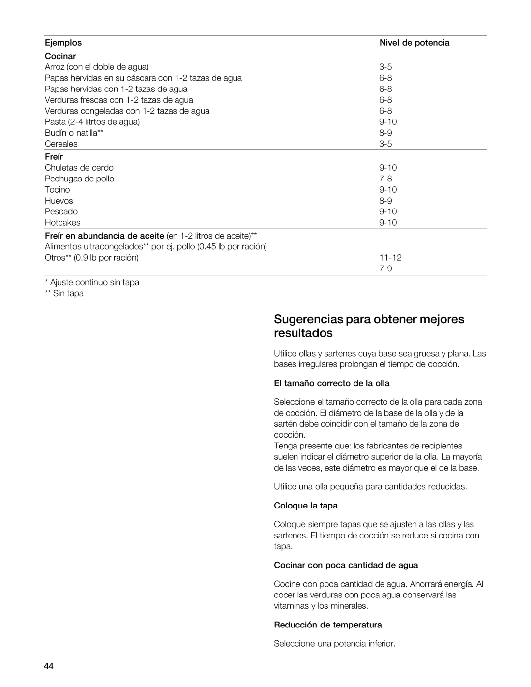 Gaggenau VI 411611 manual Sugerencias para obtener mejores resultados 