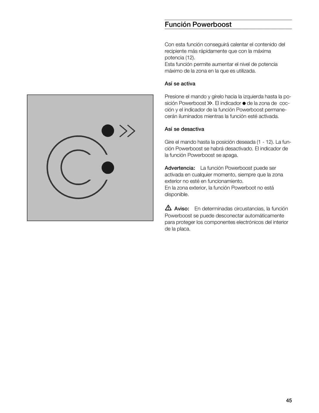 Gaggenau VI 411611 manual Función Powerboost 